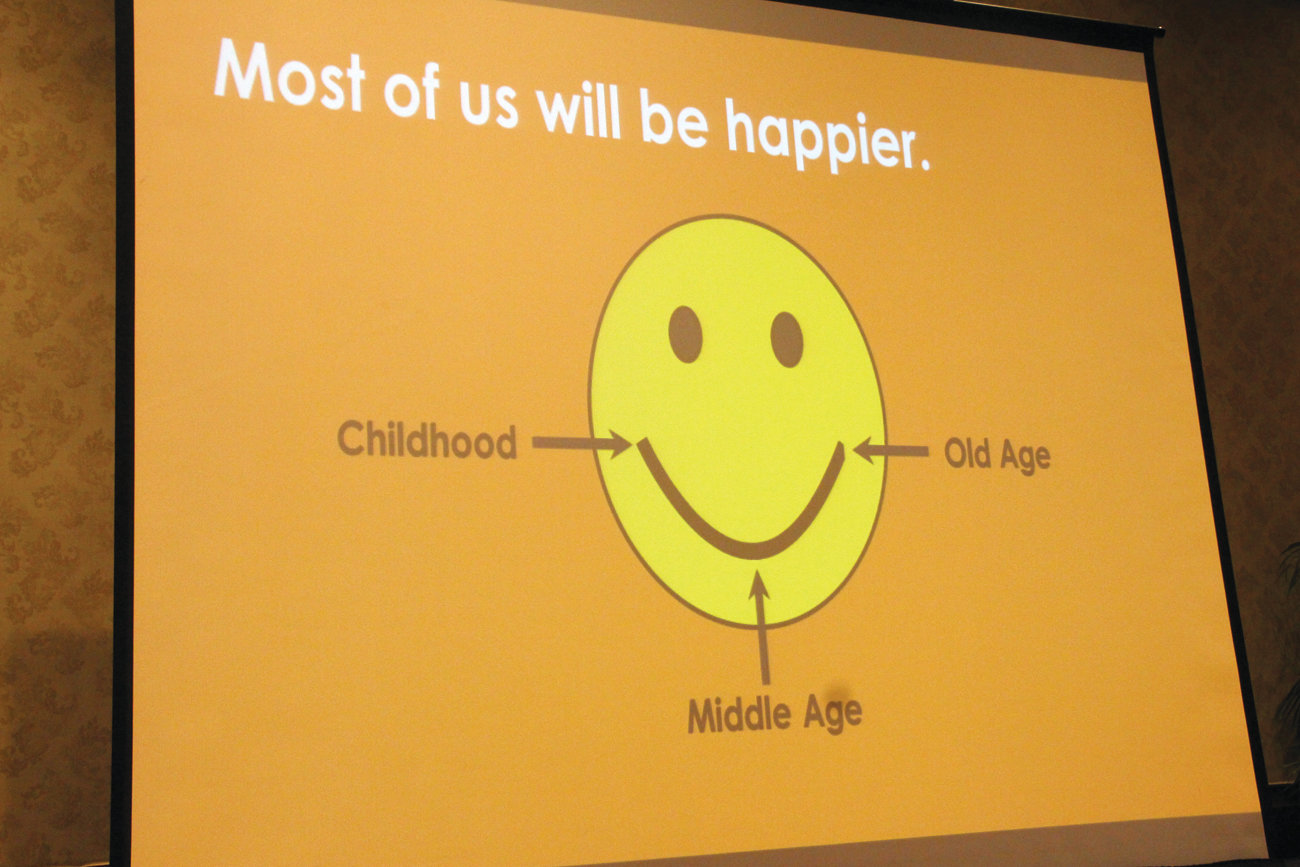 HOW TO LOOK AT LIFE: A smiley face with a different message was one of the slides Aston Applewhite used in her presentation.